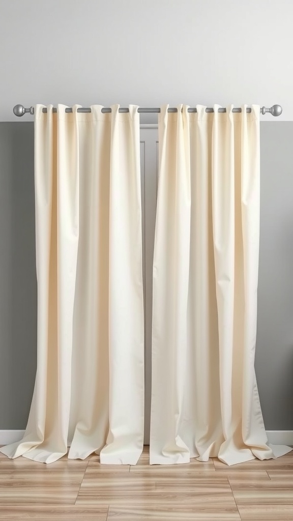 Classic ivory blackout curtains hanging against grey walls