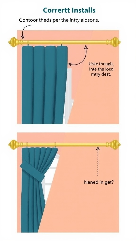 Illustration showing proper curtain rod installation