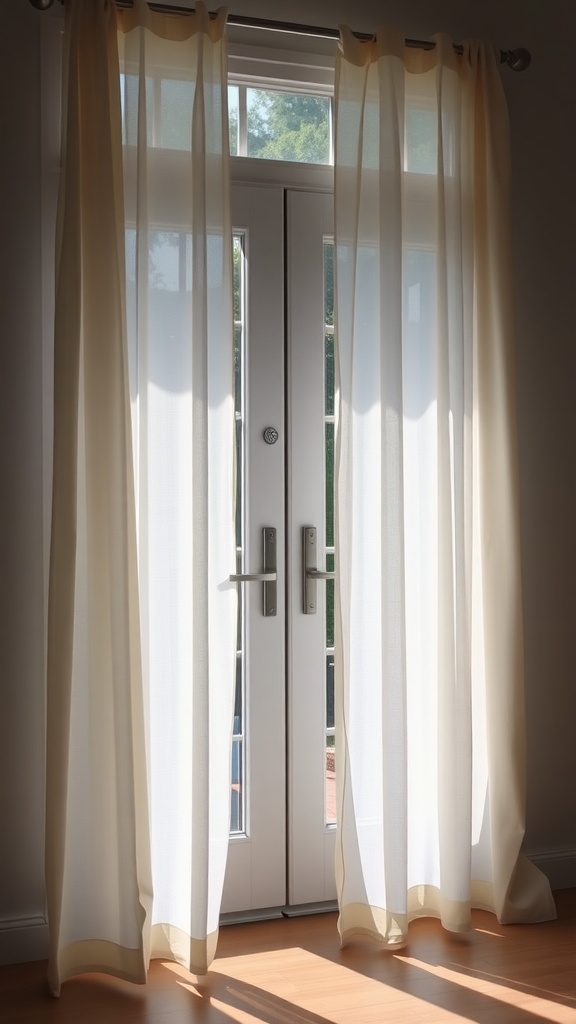 Light filtering sheer curtains hanging in front of patio doors