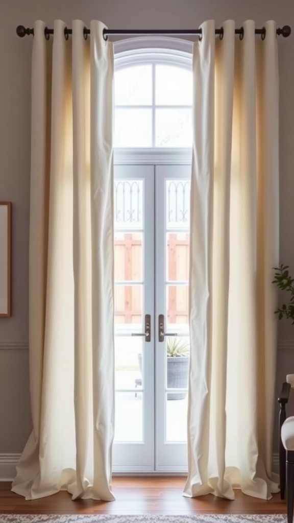 Stylish grommet curtains hanging by a patio door.