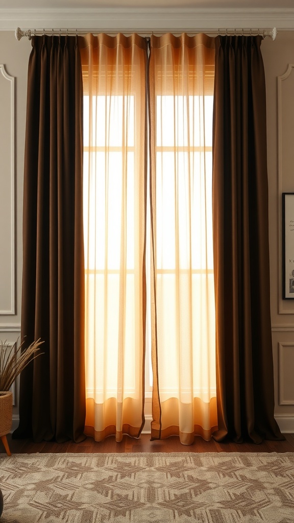 Stylish ombre drapes in a room with beige walls