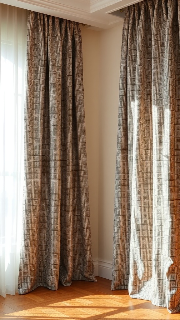 Textured curtains in a neutral color complementing cream walls.