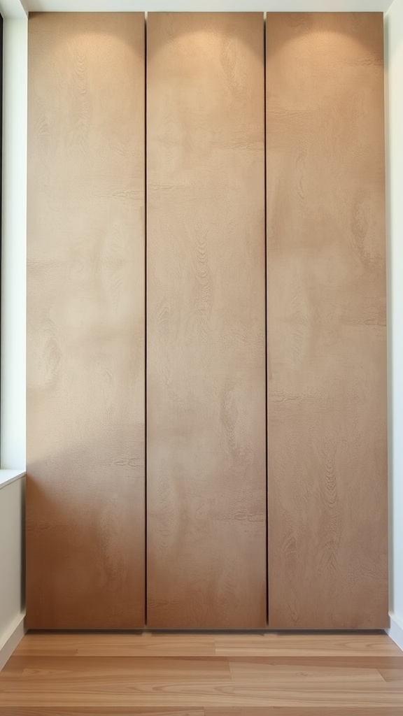 Textured taupe panels against white walls with natural light