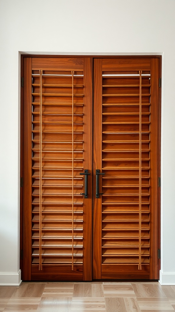 Wooden blinds on sliding glass doors