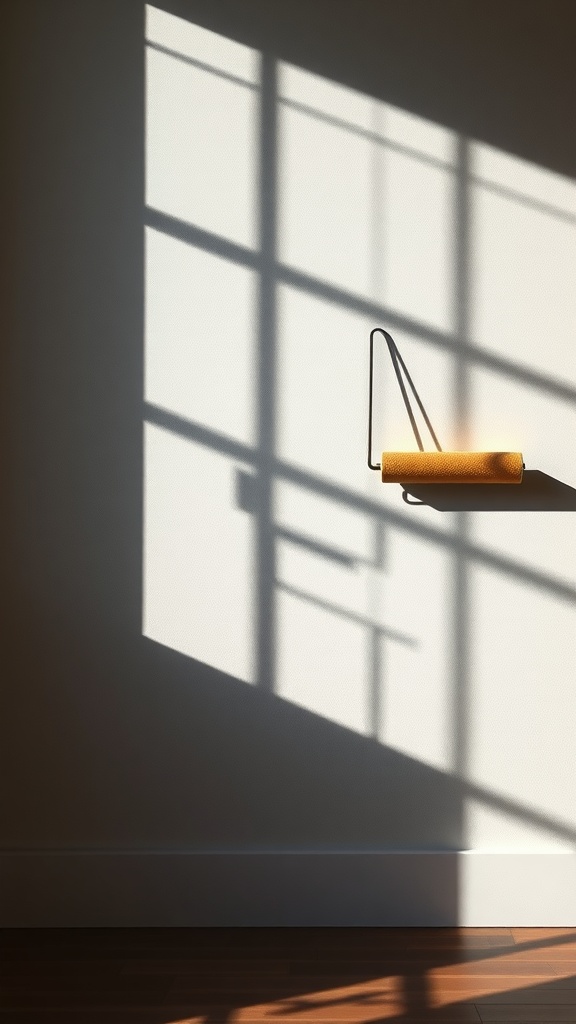 A paint roller against a wall casting dramatic shadow patterns.