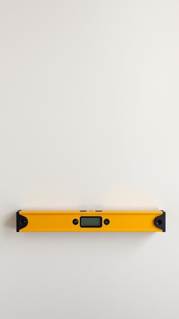 Yellow level tool on a plain wall