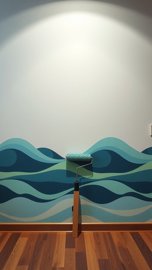 Wall with ocean waves texture and a decorative roller
