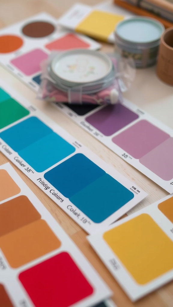 Color samples for painting featuring various shades and palettes for selection.