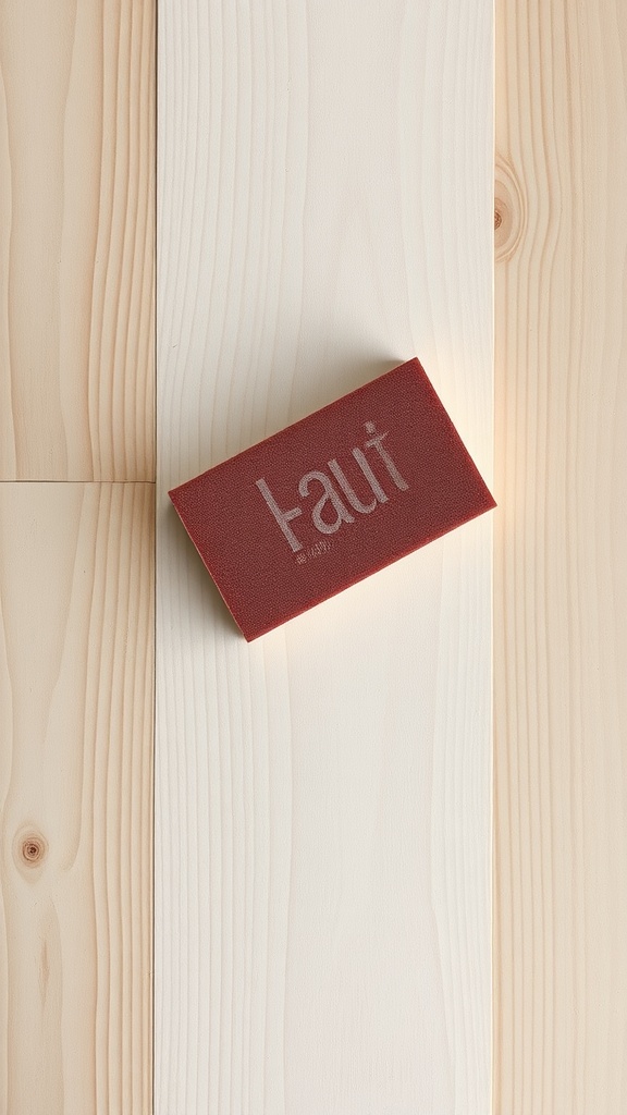 A sanding block on light-colored wooden planks.