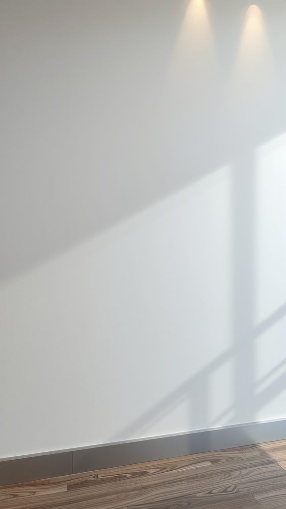 A minimalist wall with sleek metallic accents and soft lighting.