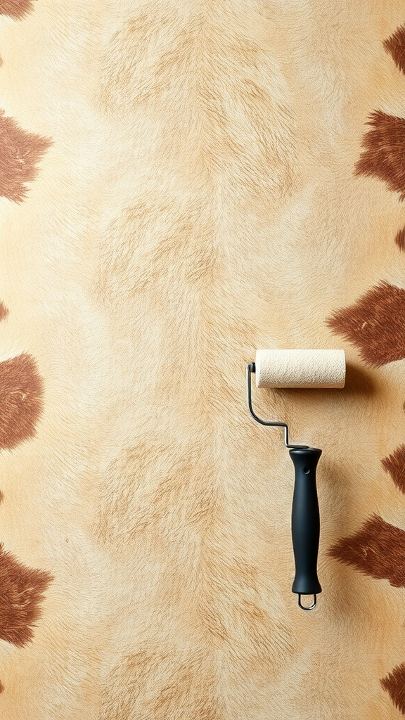Decorative roller on a wall with a textured animal hide design.
