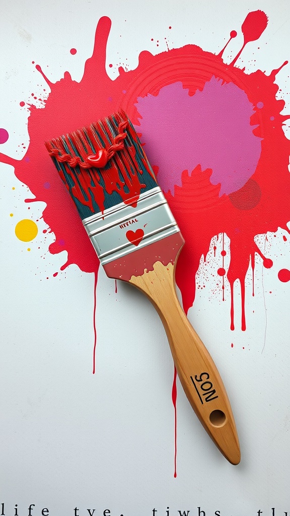 An old paintbrush with vibrant paint drips, showcasing creative potential for stencils.